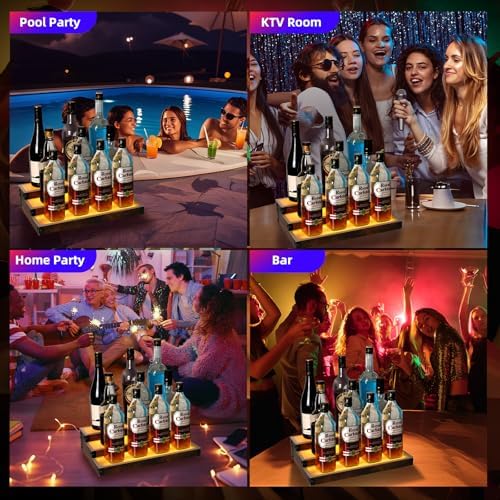 2-Pack 16‘’ LED Lighted Liquor Display, 3-Tier 32Inch Total Bar Shelves for Liquor Bottle, Illuminated Home Bar Shelf with RF & App Control, 7 Colors, Music Sync& 1-4H Timming, Light-Up Whiskey Rack