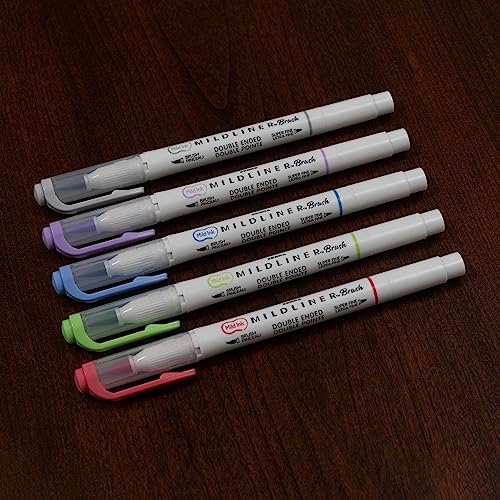 Zebra Pen MILDLINER No Bleed Brush Pen, Assorted Cool, Dual Tip, 5-Pack