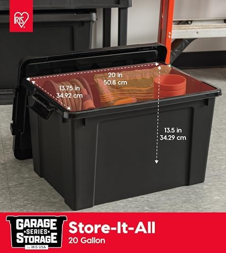IRIS USA 6-Pack 20 Gal Heavy Duty Lockable Storage Totes with Lids, Black