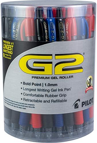 PILOT G2 Premium Gel Roller Pens, 1 mm, Tub of 36, Black, Blue, Red