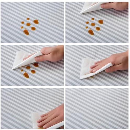 LIBERECOO 60" Square Vinyl Tablecloth with Flannel Backing, Grey Stripe Stain-Resistant Tablecloths Waterproof Oil-Proof Wipeable Table Cover for Indoor/Outdoor Picnic, BBQ