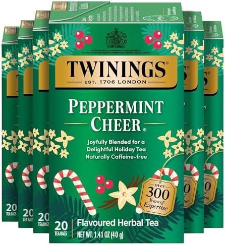 Twinings Peppermint Cheer Holiday Herbal Tea Bags, 20 CT Box (6 Pack)