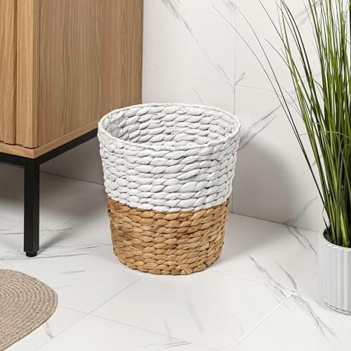 happimess Toby 3.1 Gal Water Hyacinth Wastebasket, White/Natural, Set of 2