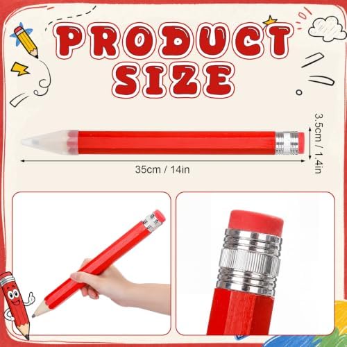 Tinlade 6 Pcs Wooden Jumbo Pencils for Prop, Funny Huge Red Giant Pencil 14 Inch for Home and School Supplies, Kids, Preschoolers