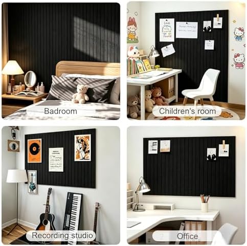 0.47" Thick Felt Pin Board 36"x24" Large Cork Board Alternative 6 Pack 11.81"x11.81"Felt Bulletin Board Wall Tiles Notice Board with 30 Pushpins for Home Office School(Fine-Black)
