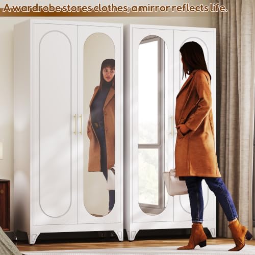 UNICOLY Armoire Wardrobe Closet，71" Metal Wardrobe Cabinet with Mirror Door