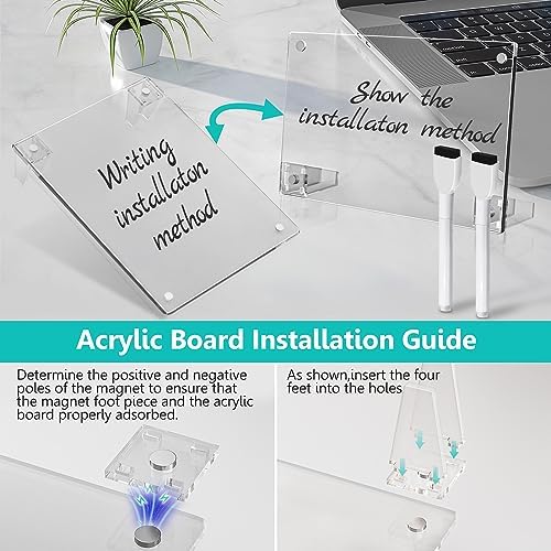 2PCS Clear Acrylic Weekly Dry Erase Board Desktop, 12x8 Small Magnetic Whiteboard with Stand for Desk Calendar Memo Board for Fridge, Office, School, Home