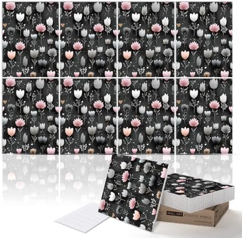 PINWELIFE® Acoustic Art Tiles – 8-Pack 12"x16" Sound Absorbing Panels, Seamless Wallpaper-Style Decorative Acoustic Wall Art, Echo Reduction for Home Studio/Office, Nano Tape Included