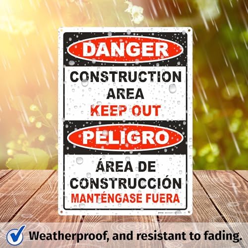 BRIMAR Bilingual Danger Construction Area Keep Out Sign, 10 X 14 Inch