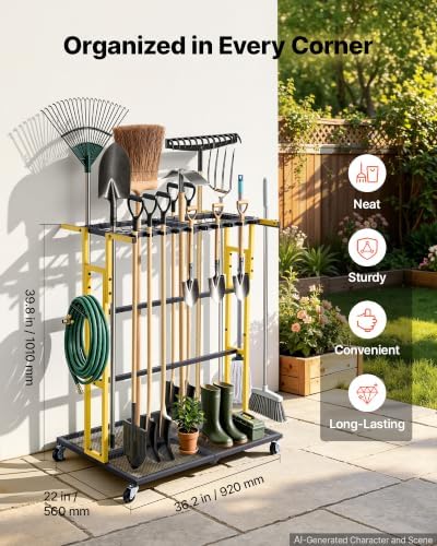 VEVOR Garden Tool Organizer with Wheels, Large Metal Garage Storage Rack