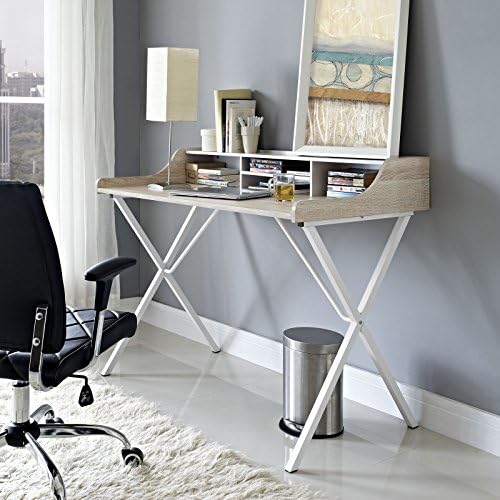 Modway Bin Contemporary Modern Writing Desk With Storage Cubbies in Oak