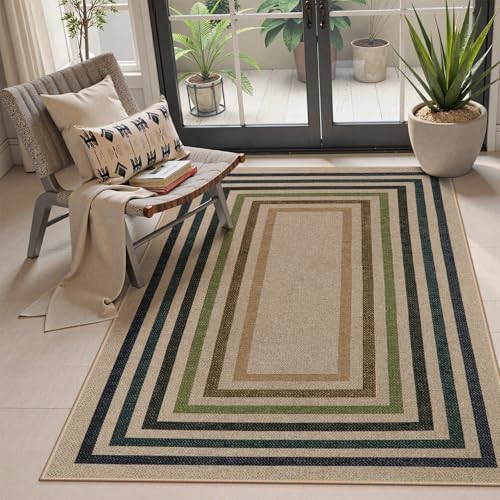 Lahome Modern Geometric Easy Jute Rug, 4x6 Washable Indoor Outdoor Rug