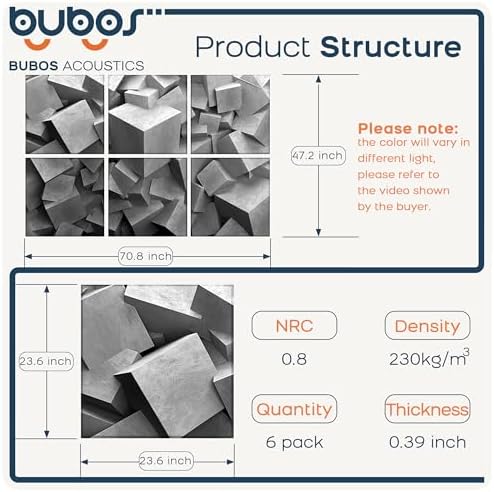 BUBOS 6 Pcs Art Acoustic Wall Panel,70.8”x47.2”Self Adhesive for Home Decor
