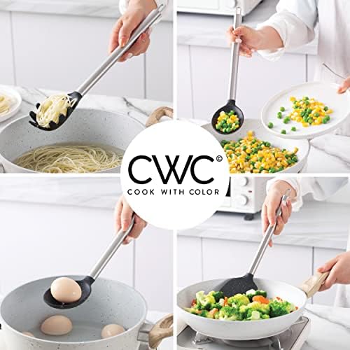 COOK WITH COLOR Silicone Cooking Utensils, Kitchen Utensil Set, Easy to Clean Silicone Kitchen Utensils, Cooking Utensils for Nonstick Cookware, Kitchen Gadgets Set, 5 Pieces, Speckled Black