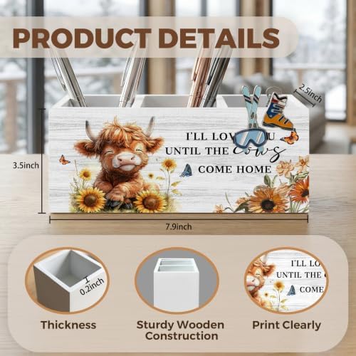 Farmhouse Highland Cow Pencil Pen Holder for Desk Organizer