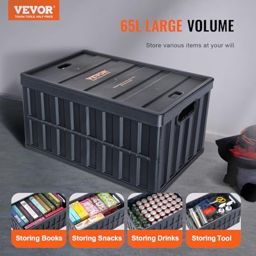 VEVOR 65L Collapsible Storage Bins with Lids 3 Packs, Stackable Crates