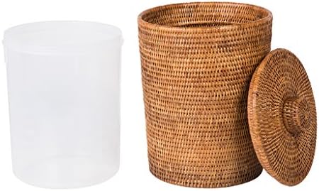 Kouboo La Jolla Rattan Waste Basket with Lid, Large Honey Brown Insert