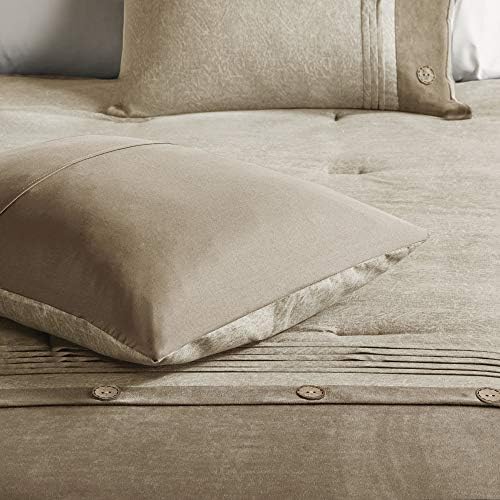 Madison Park Faux Suede King Comforter Set with Bed Skirt, Tan 7pc