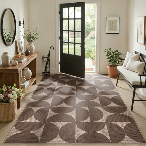 Lahome Tan Outdoor Rug 5x7, Semi Circle Easy Jute Indoor Outdoor Patio Rug
