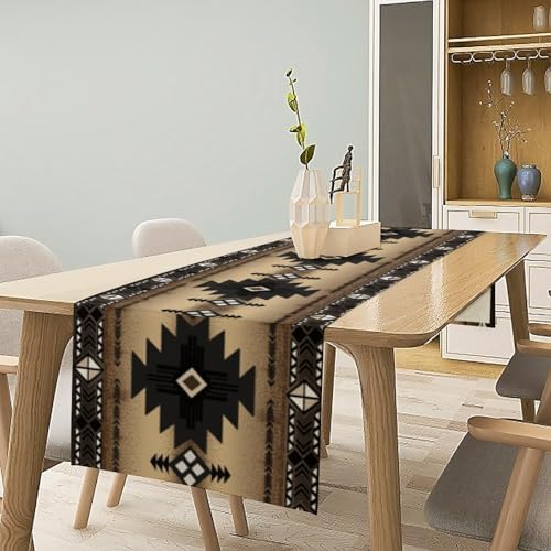 Aztec Table Runner, Southwestern Ethnic Geometric Triditional Table Runner Table Setting Decor for Kitchen Garden Farmhouse Party Holiday Dinner Home, 13x108 in