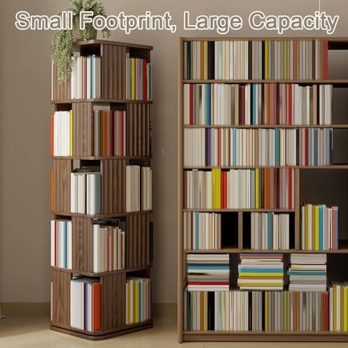 GAMAK Rotating Bookshelf 2-4 Tier Revolving Bookcase 360 Display Floor Standing Bookcase Storage Rack Wood Book Shelf Organizer for Bedroom Living Room Study Room (Color : Wood, Size : Three)