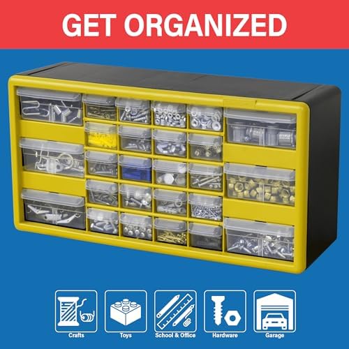 Akro-Mils 26-Drawer Plastic Storage Cabinet, 20"W x 6"D x 10"H, Yellow