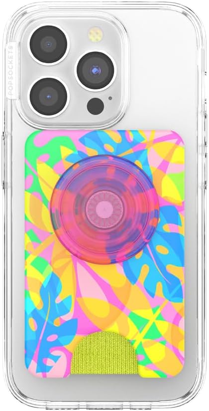 PopSockets Phone Wallet for MagSafe with Grip- Boca Palm | PopWallet, Holds 3 Cards, Magnetic, Removable, Secure, Rainbow, Colorful, Girly, Women