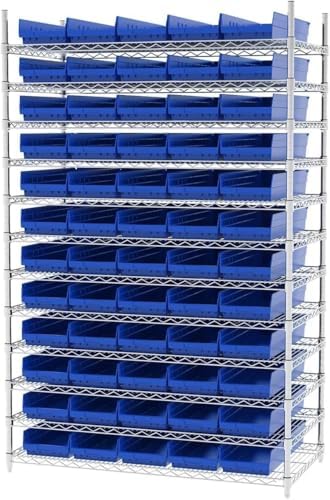 Akro-Mils 30184 Heavy Duty Plastic Shelf Bins, 24"x 8"x 4", Blue, 6-Pack