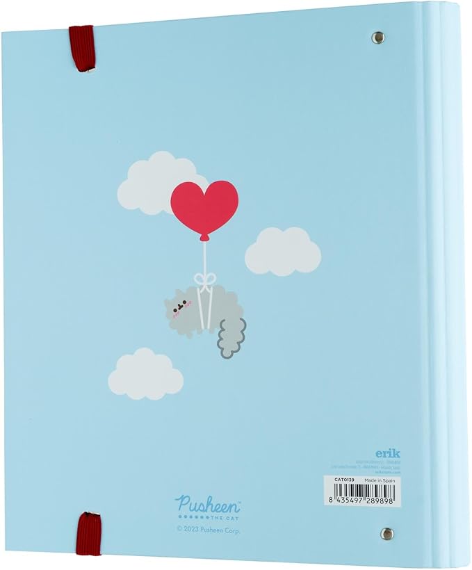 Grupo Erik Pusheen Cat 4 Ring Binder A4 - Kawaii Stationery Gifts, Merch | A4 Folder with Elastic closure, School Folders for Paperwork A4, Back to School Supplies | Pusheen Merchandise