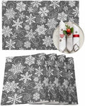 Christmas Placemats Set of 6, Grey White Snowflakes Pattern Heat Resistant Washable Table Place Mats Winter Cotton Table Linens Party Holiday Decor for Kitchen Dining Outdoor Indoor