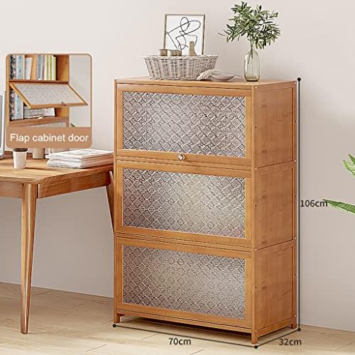 Bamboo Bookcase with flip-up Acrylic Doors, 1-5 Tier Free Standing Book Shelf Storage Organizer for Living Room Office Bedroom (Wood 70 * 32 * 106cm)