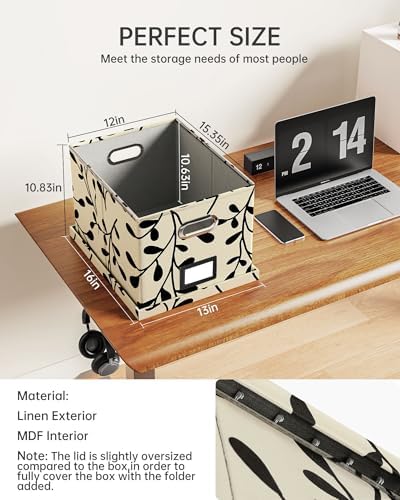 Oterri 2 Pack File Storage Organizer, Document Organizer, Portable File Box with Lid, Fit for Letter/Legal File Folder Storage,Leaf Black/Cream-Box only