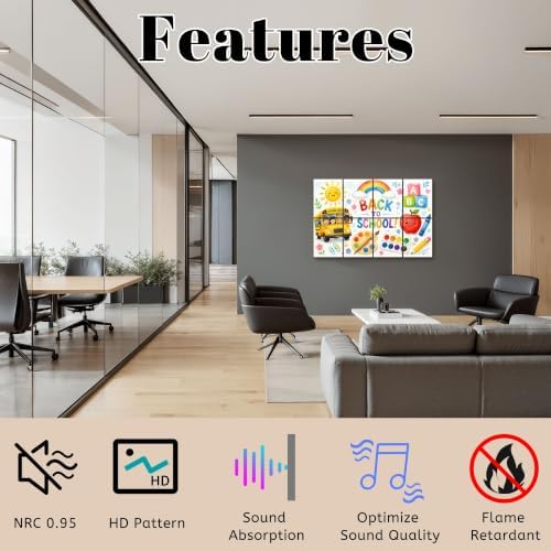 8 Pack Art Acoustic Panels Sound Absorbing Back to School School Bus Art Supplies Rainbow Elements Decorative Soundproof Wall Panels Self Adhesive for Home Recording Studios 48"x32"