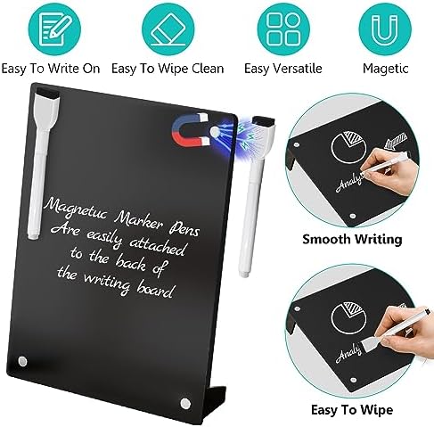 2PCS Black Acrylic Weekly Dry Erase Board with Stand for Desk, 12x8 Small Desktop Whiteboard Magnetic Fridge Calendar Memo Board, Daily Planner Blackboard Easel for Office, School