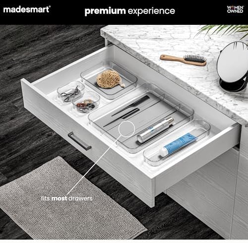 madesmart Clear 3 Compartment Utensil Tray, Grey