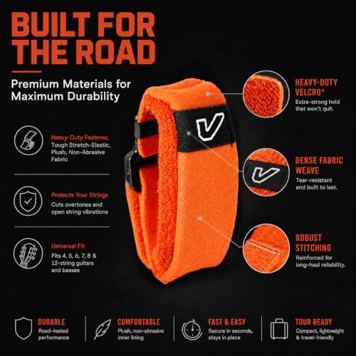 Gruv Gear Fret Wrap & Guitar Mute, Fretwrap for Acoustic, Electric & Bass | String Dampener Recording, Tapping & Practice Accessory (1 Pack, Large Orange, Fits 6 String Bass, 8 String Guitar)