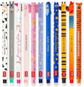 LEGAMI - Set of 11 Gel Erasable Pens With 0.7 mm Tip, Assorted Ink Colours and Animal Designs - Farm Yard, Tiger, Butterfly, Shark etc