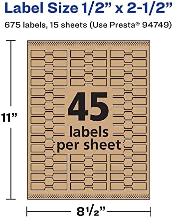 Avery® Kraft Brown Barbell Labels, Sure Feed® Technology, 0.5" x 2.5", 675 Kraft Brown Labels, Laser/Inkjet Printable