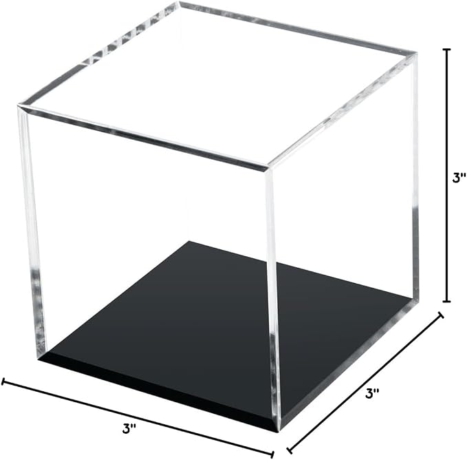 3x3x3Inch Clear Acrylic Boxes for Collectibles Display | Removable Countertop Storage Box Cube Organizer Stand Riser, Dustproof Protection Showcase for Crystals Minerals Slab Fossil