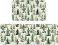 JarThenaAMCS Christmas Kitchen Mat Set of 2 Watercolor Cedar Forest Kitchen Floor Mats Winter Trees Non-Slip Door Rugs for Xmas Holiday Home Entrance Decor