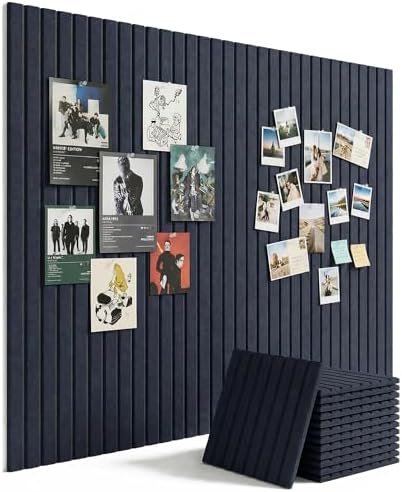 Aothia 12-Pack Felt Bulletin Board Tiles 48"x36", Modular Push Pin Board for Home Office & Classroom, Cork Board Alternative for Notes, Photos & Schedules, 70 Adhesive Tabs & 40 Pins - Carbon Blue