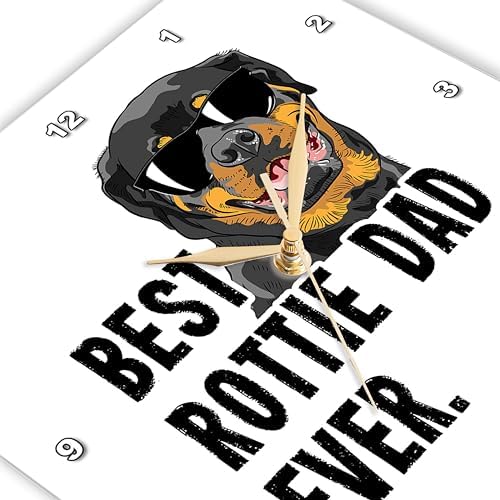 3dRose Wall Clock Silent - 13 inch - Best Rottie Dad Ever Funny Rottweiler Dog - Illustrations