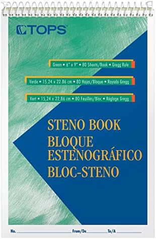 TOPS Steno Books, 6" x 9", Gregg Rule, Green Tint Paper, 80 Sheets, 12 Pack (8021)