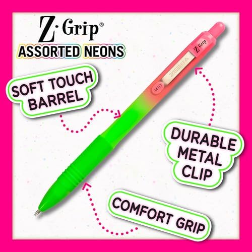 Zebra Pen Z-Grip Ombre Neon Retractable Ballpoint Pen, Black, 1.0mm, 18-Pk