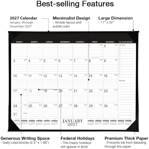 2027 Desk Calendar - JAN 2027 - DEC 2027, 12 Monthly Calendar, 17" x 22"