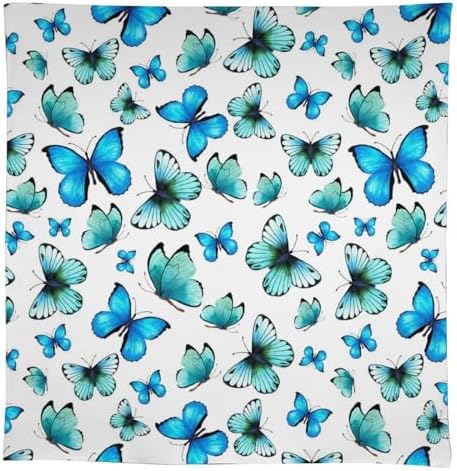 Blue Butterfly Tablecloth, Cute Animal Green Teal Butterfly Fantasy Wings Print Table Cover for Home Kitchen Outdoor Party Picnic Wedding Decor 60x110in