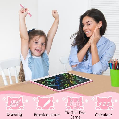 Hockvill LCD Writing Tablet for Kids 16 Inch, Toys for Girls Boys Drawing Pad for 3 4 5 6 7 Year Old Kids Toys, Christmas Birthday Gift for Kids, Toddler Doodle Board Travel Essentials - Pink