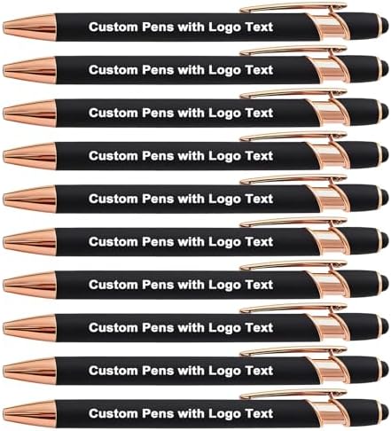 Personalized Pens Ballpoint with Stylus, Black, 50 Pcs