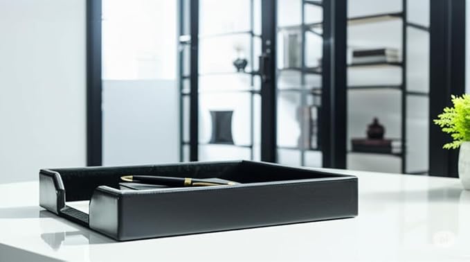 Dacasso Bonded Leather Desktop Tray Luxury Letter Holder & Paper Organizer for Desk, 13.5in x 10.5in x 2.13in, Black