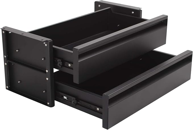 15 inch 2-tier Under Desk Drawer, Adjustable Pull-Out Storage Organizer | Carbon Steel Under Table Drawer with Silent Smooth Slide Rails for Office & Home, Adjustable Height, Each Hold 22 lbs